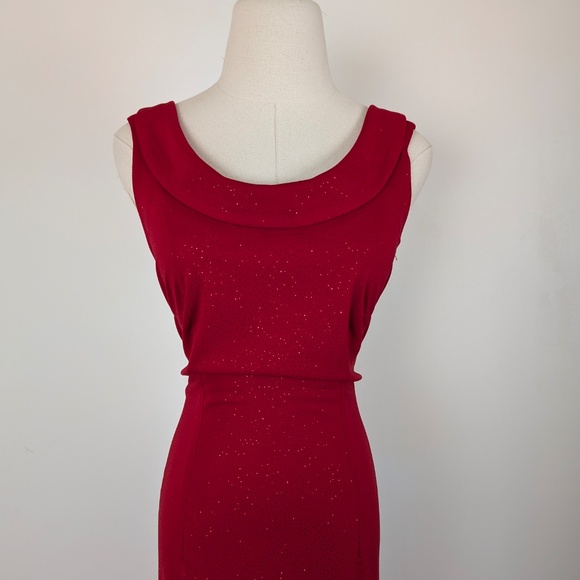 90s Red Glitter Maxi Dress Sleeveless Open Back Slit Floor Length Bodycon - Picture 9 of 13